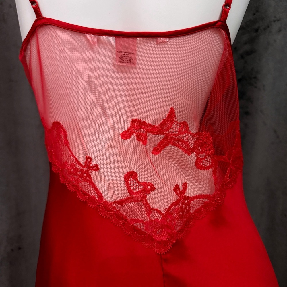 Vintage Victorias Secret Red Silk Slip Dress Lace Coquette Y2K Fairycore M - Picture 4 of 8